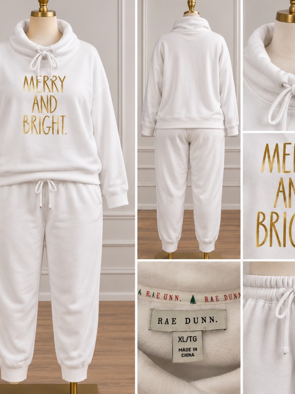 Merry and Bright Loungewear Set Sweatshirt & Joggers White, Size XL